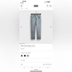 KITH Varick Denim Jeans - Light Indigo Size 33